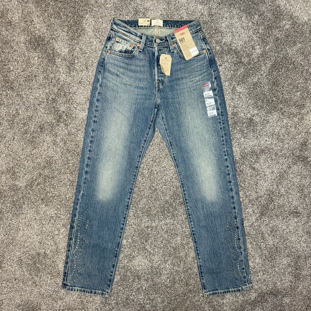 Levi 501 Curve Jeans Womens 26x30 NWT High Rise Embellished Studded Rhinestone